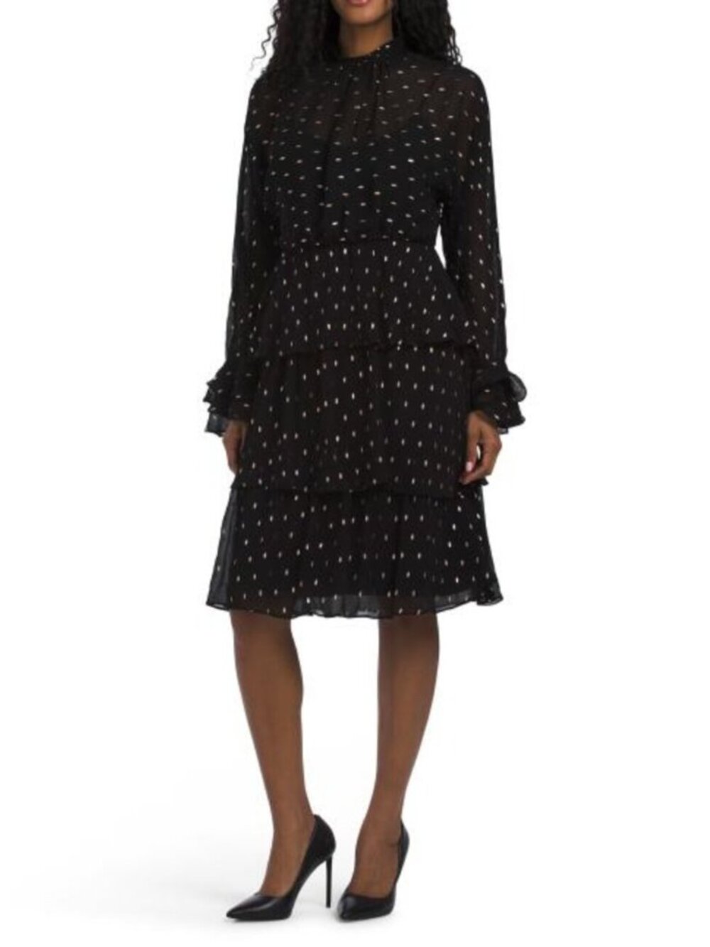 MIKAEL AGHAL Long Sleeve Printed Tiered Dress